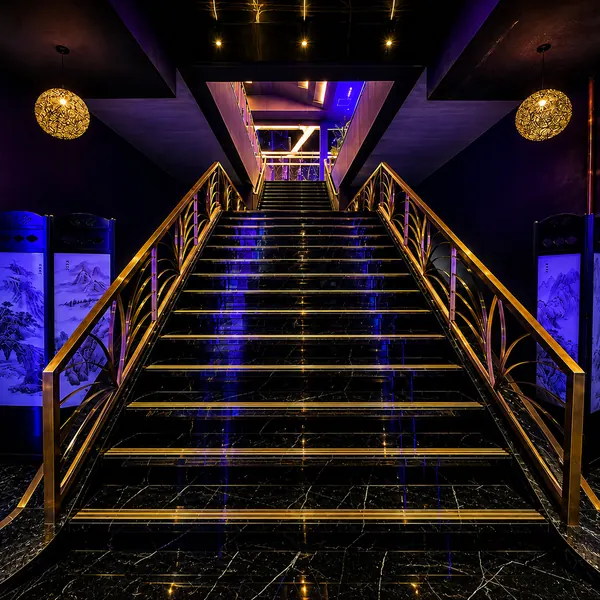 Black-and-gold illuminated staircase