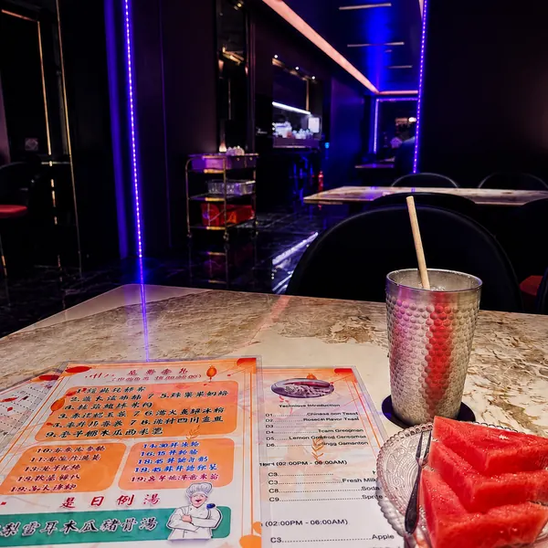 Marble dining table with drinks menu